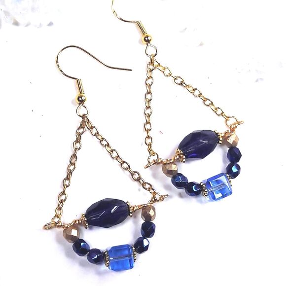 boho earrings 534#mfs Blues purples teardrop dangle earrings chain drop earring - Picture 3 of 5